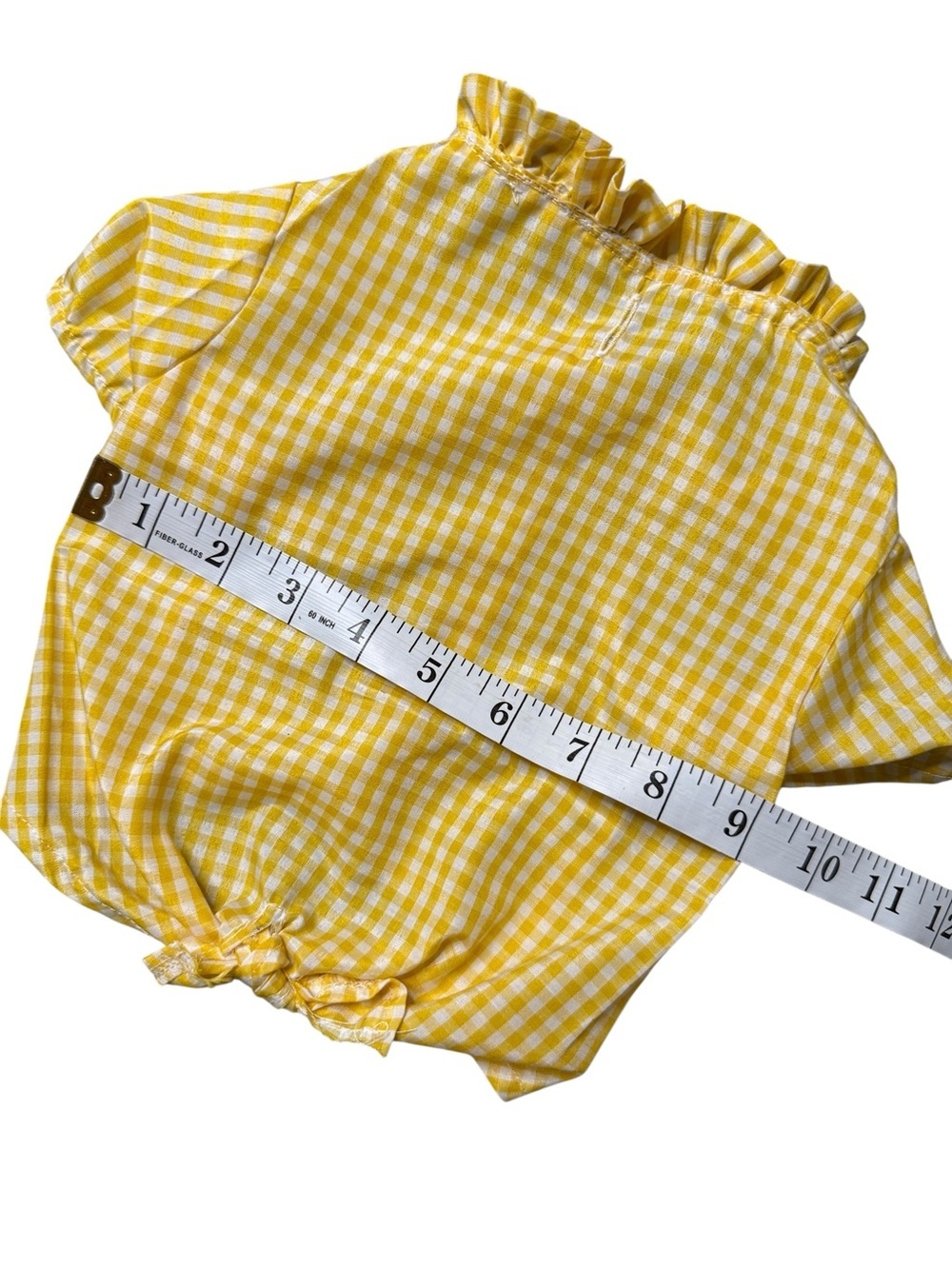 Yellow Gingham Ruffle-Neck Dog Blouse with Tie Hem - Picture 8 of 9